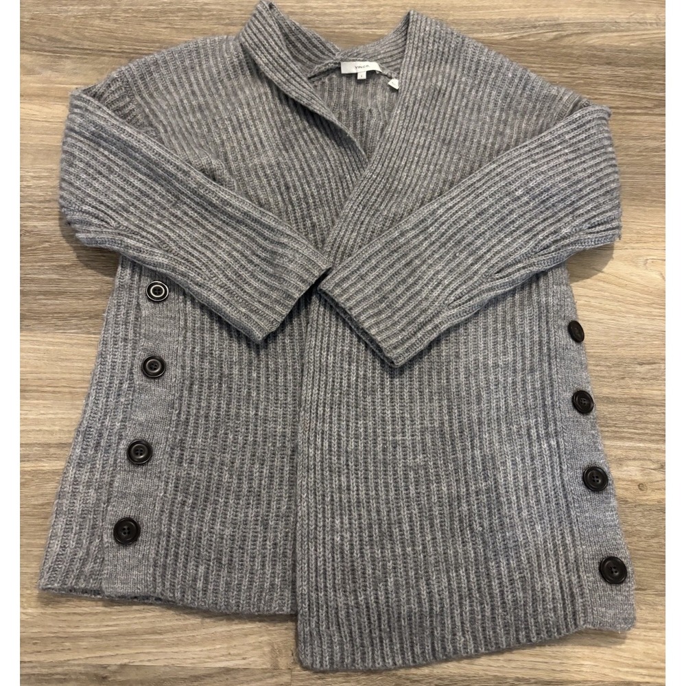Vince Cardigan Sweater Womens Small Gray Ribbed Button Alpaca Wool Blend